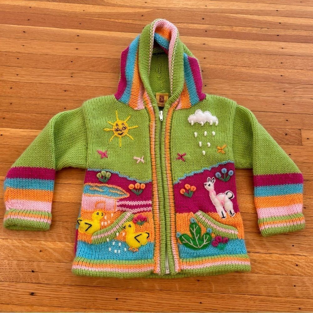 Kids Crochet Knit Zip Up Hoodie Sweater Jacket